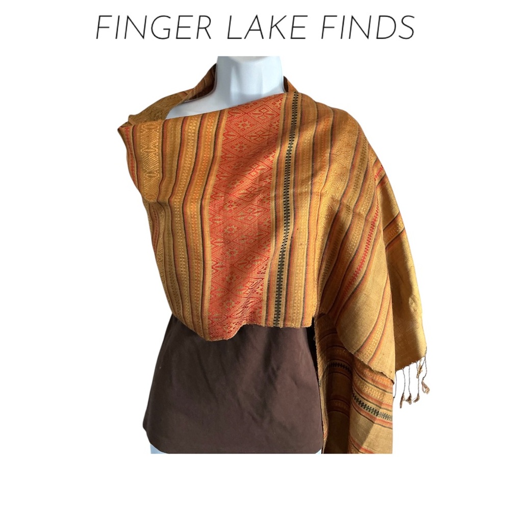 Multicolored Silk Blend Gold Striped Woven Shawl Wrap